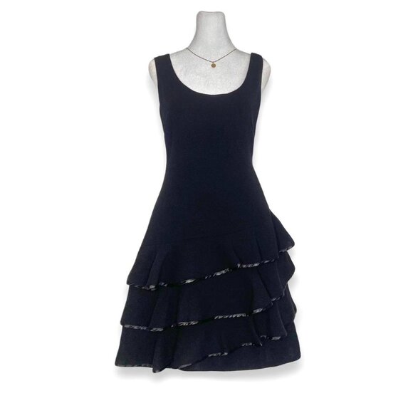 Julie Brown Size 12 Ruffle Black Dress Classic Minimal Timeless Sleeveless - Picture 1 of 7